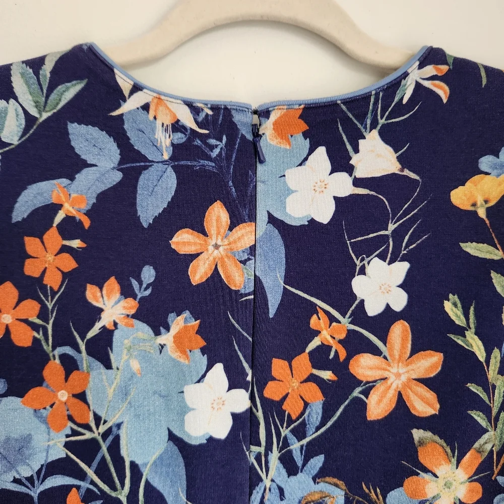 Lands' End Vintage Floral Navy Blue Keyhole Dress Sleeveless Knee Length Size 10 - Picture 7 of 11